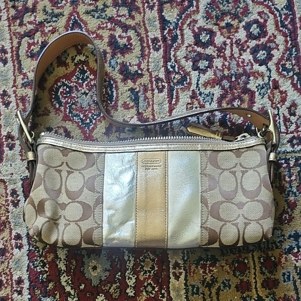 Coach Tan and Gold Shoulder Bag
